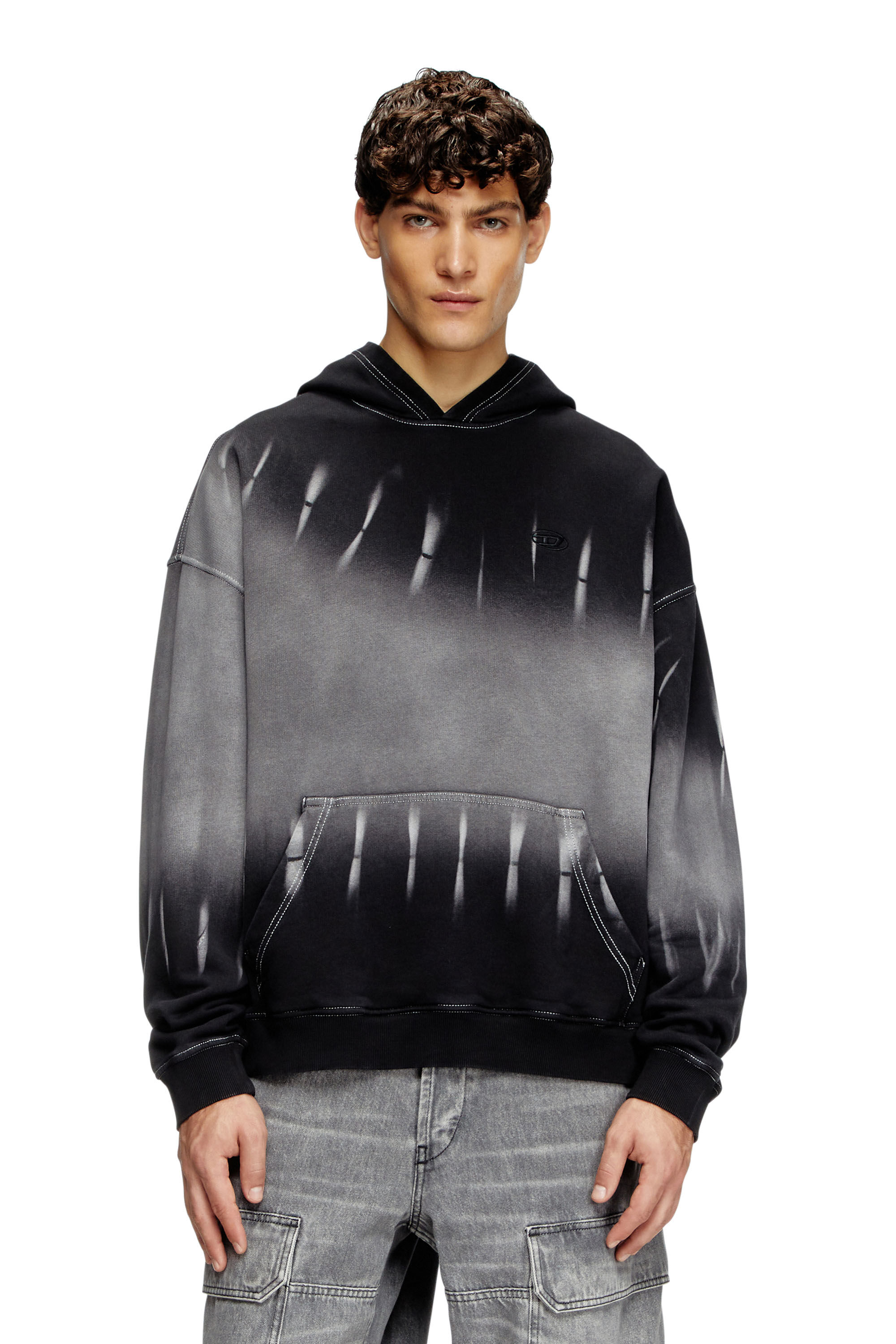 Diesel - S-BOXT-HOOD-R2, Sweat-shirt à capuche tie-dye avec logo imprimé Homme in Noir - 3
