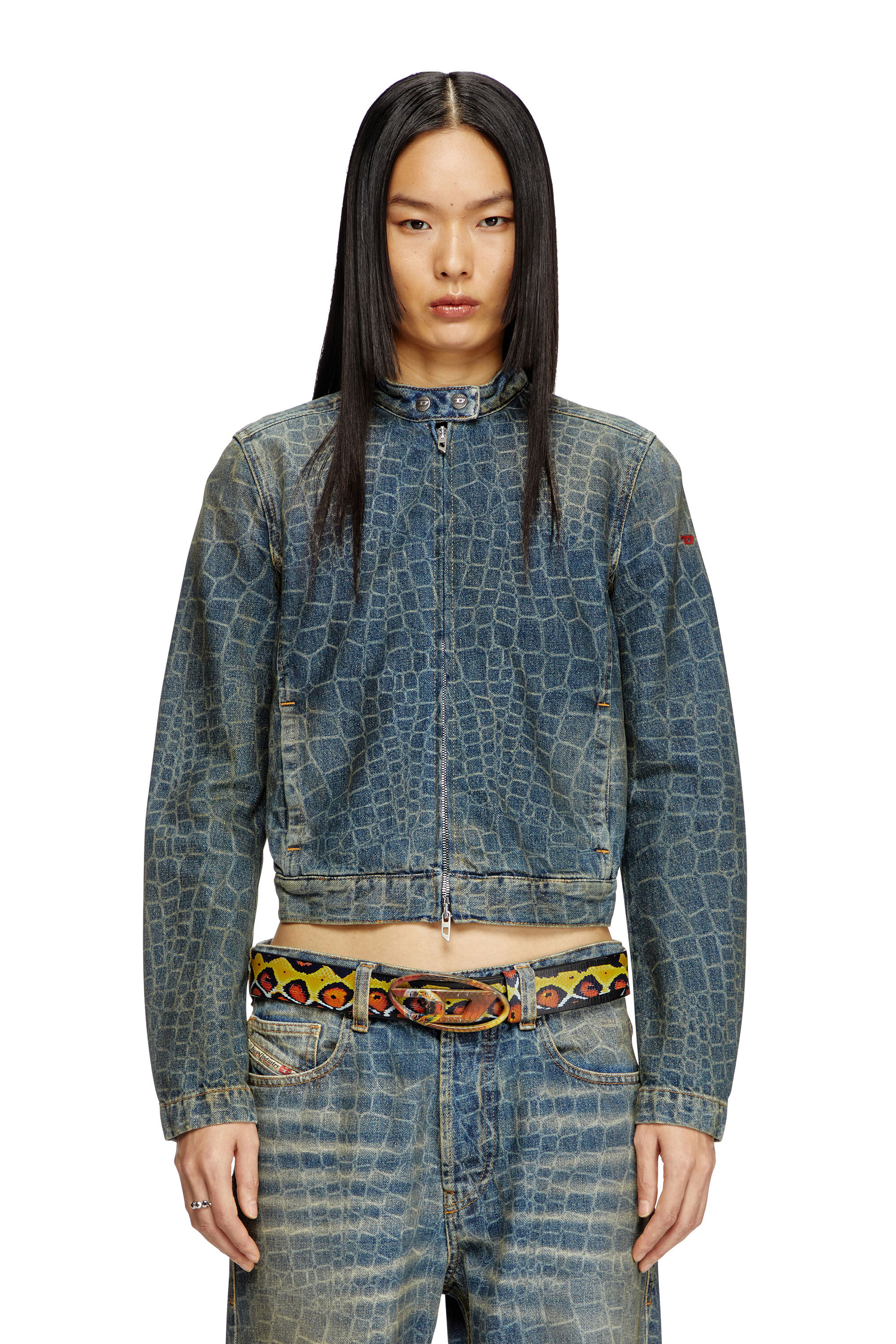 Diesel - CL-DE-MORNIN-SNAKE, Giacca stile moto in denim stampa snake Donna in Blu - 3