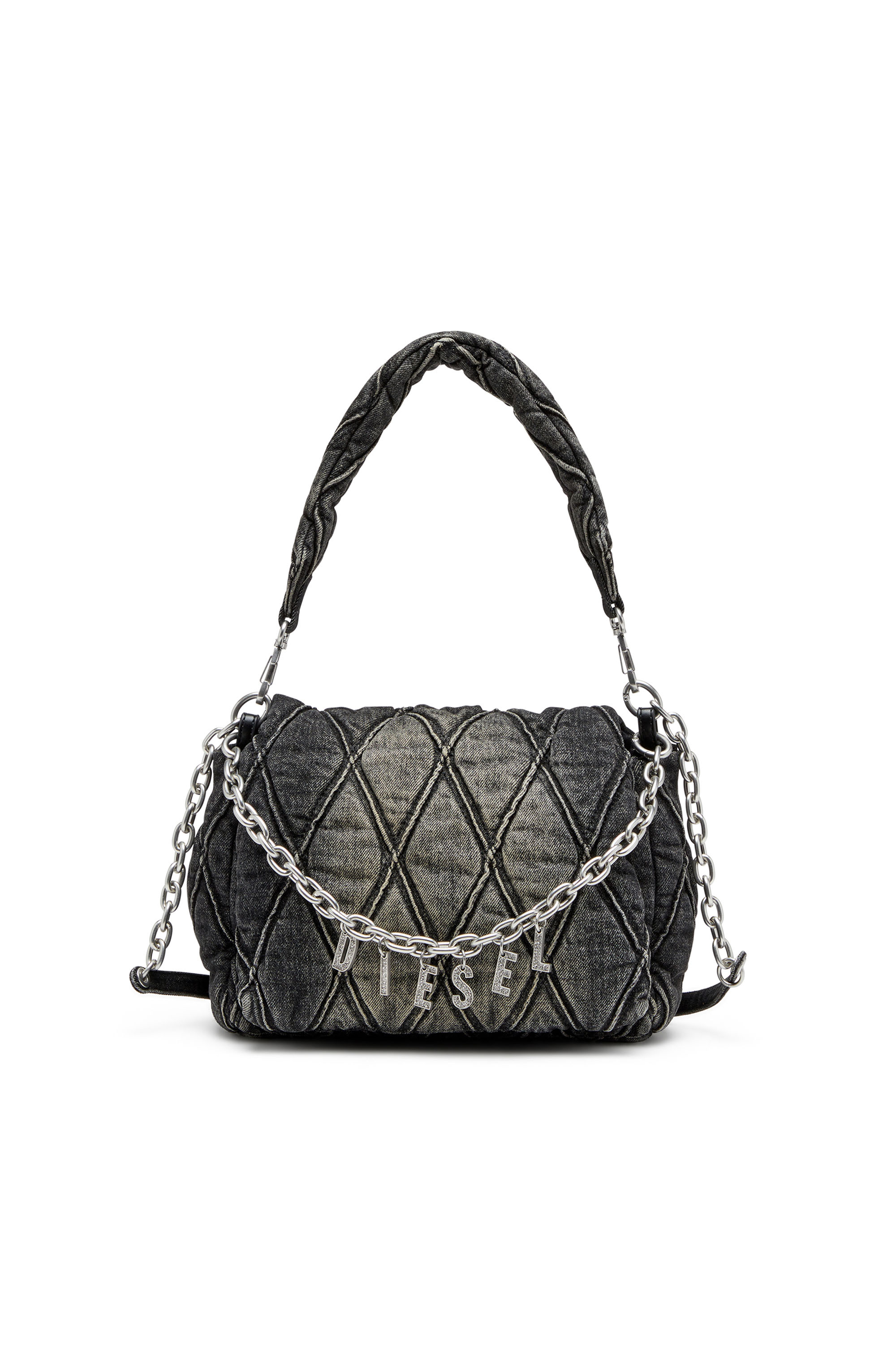Diesel - CHARM-D SHOULDER M, Damen Charm-D M-Schultertasche aus Steppdenim in Schwarz - 1