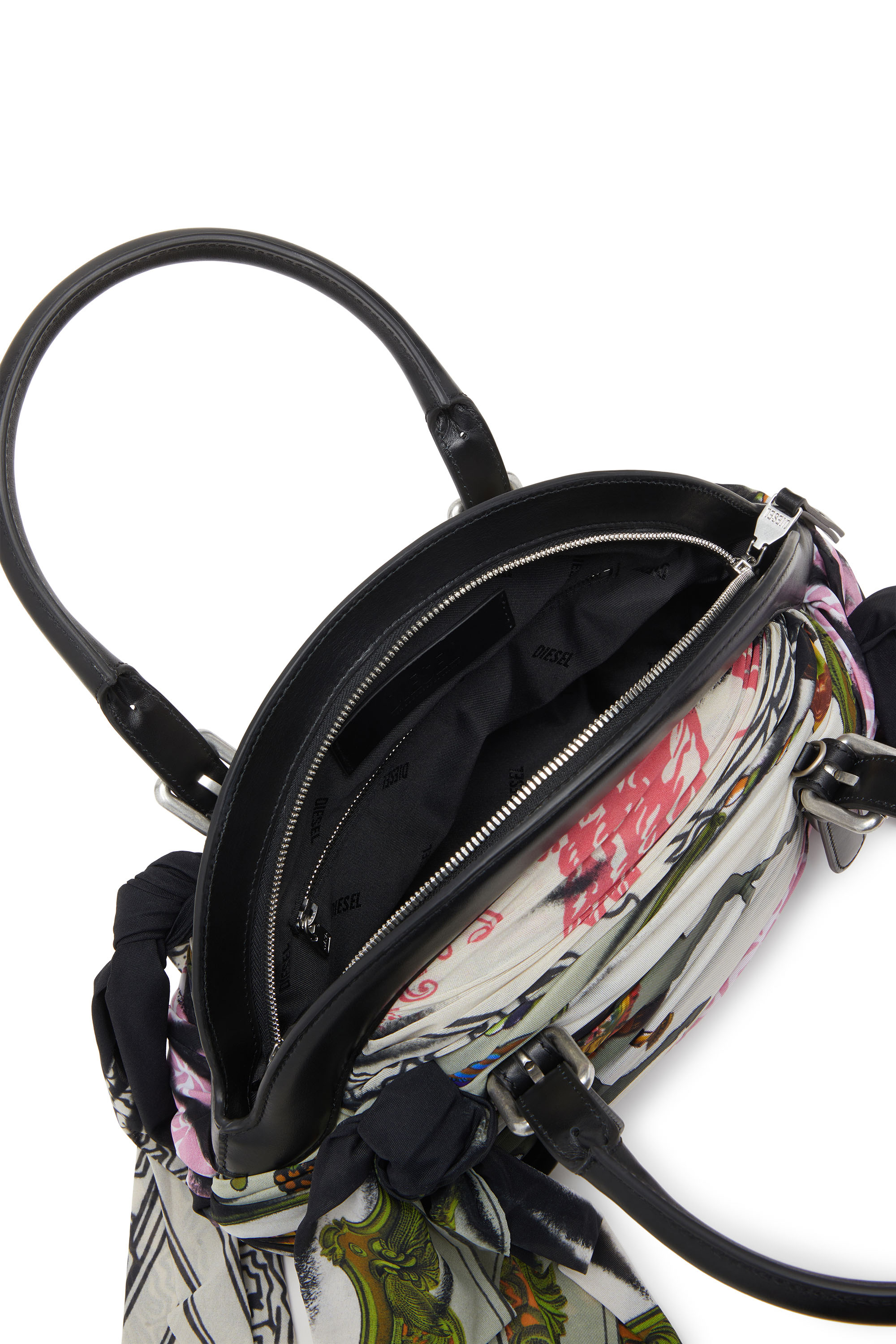 Diesel - TRASH-D TOP HANDLE, Trash-D-Sac à main bandana en cuir et jersey Femme in Polychrome - 4