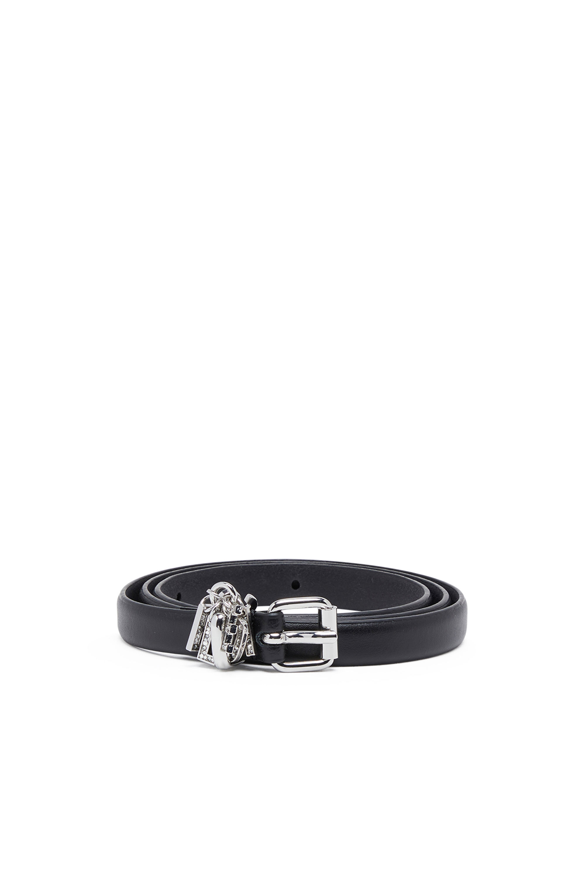 Diesel - B-CHARM-LOOP, Ceinture en cuir avec breloques à logo en cristaux Femme in Noir - 1