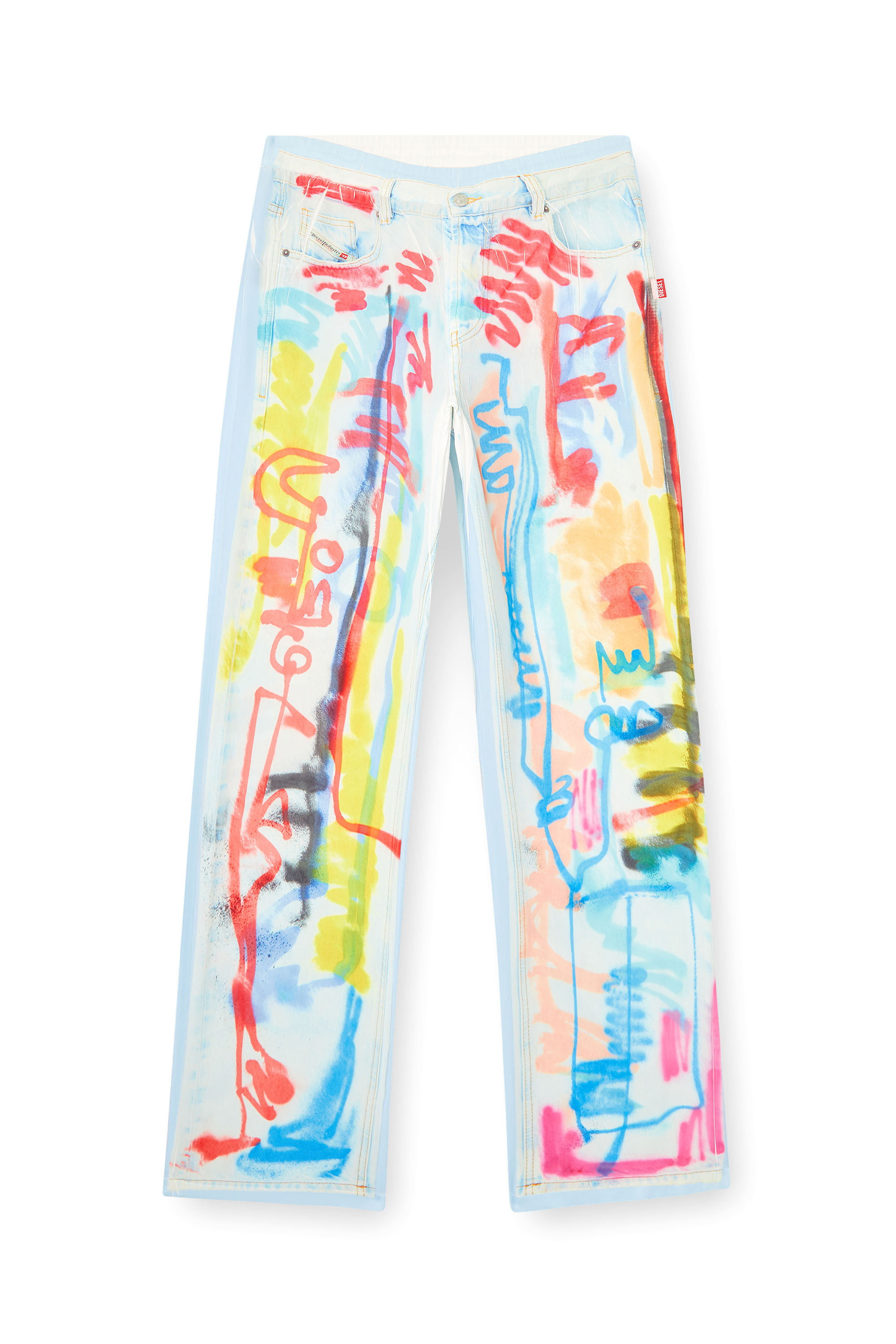Diesel - P-AFTER-GRAFFITI-AFR, Unisex Hose im relaxed Fit mit Graffiti-Print in Blau/Weiss - 4
