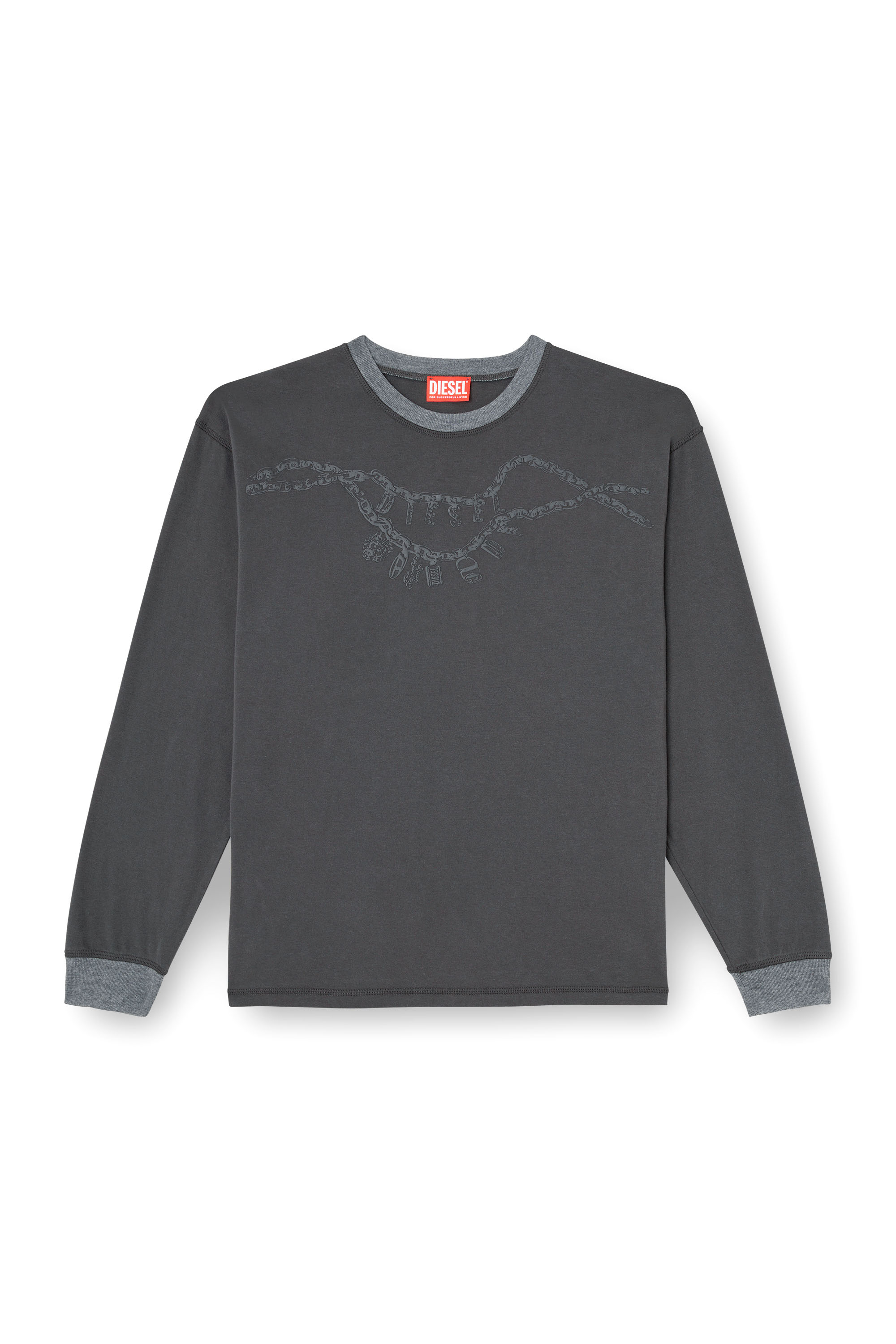 Diesel - T-BOXT-LS-HOSHI, Unisex Langarm-T-Shirt mit Anhänger-Halskette-Print in Dunkelgrau - 3