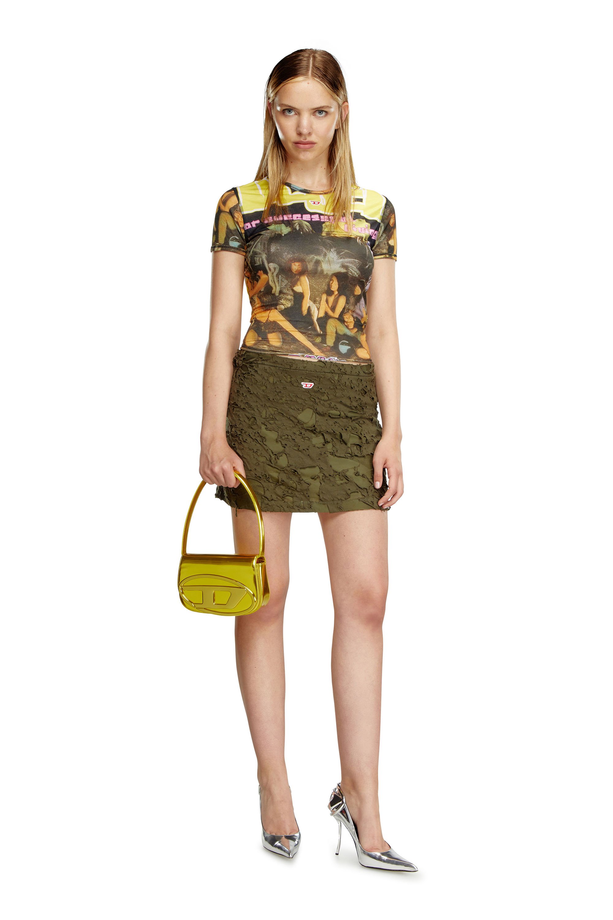 Diesel - 1DR, 1DR-Sac iconique à bandoulière en cuir effet miroir Femme in Jaune - 2