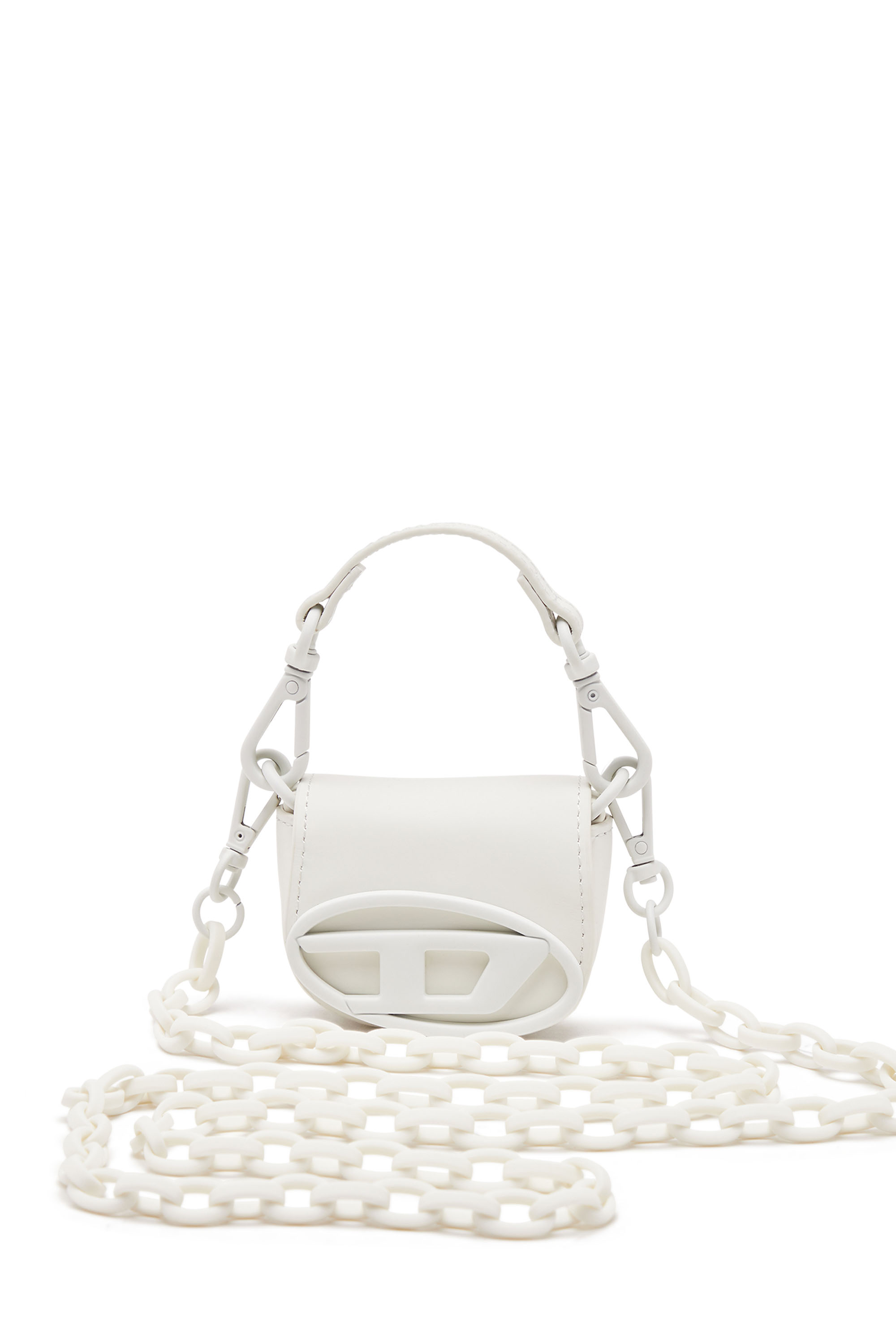 Diesel - 1DR XXS CHAIN, Damen Ikonischer Mikro-Taschenanhänger aus mattem Leder in Weiß - 1