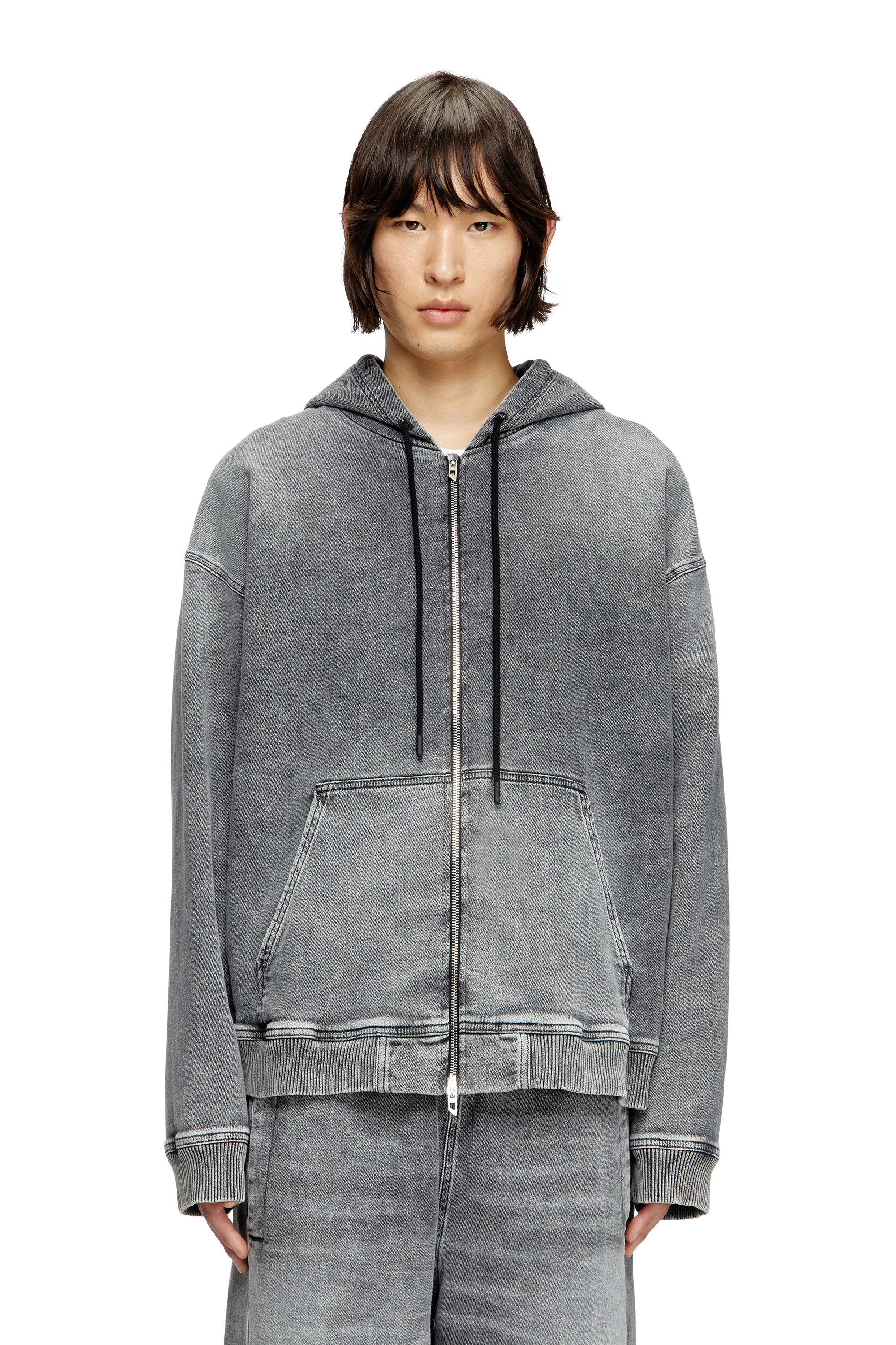 Diesel - HS D-GIRI-S TRACK, Unisex Kapuzenpulli mit Reißverschluss aus marmoriertem Track Denim in Dunkelgrau - 2